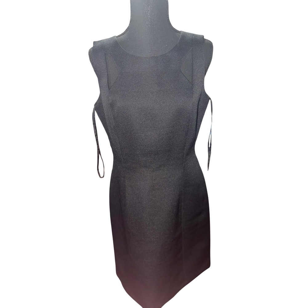 Tahari Arthur S Levine Black Sheath Dress Gold Back Zip Cutout Shoulder Size 8